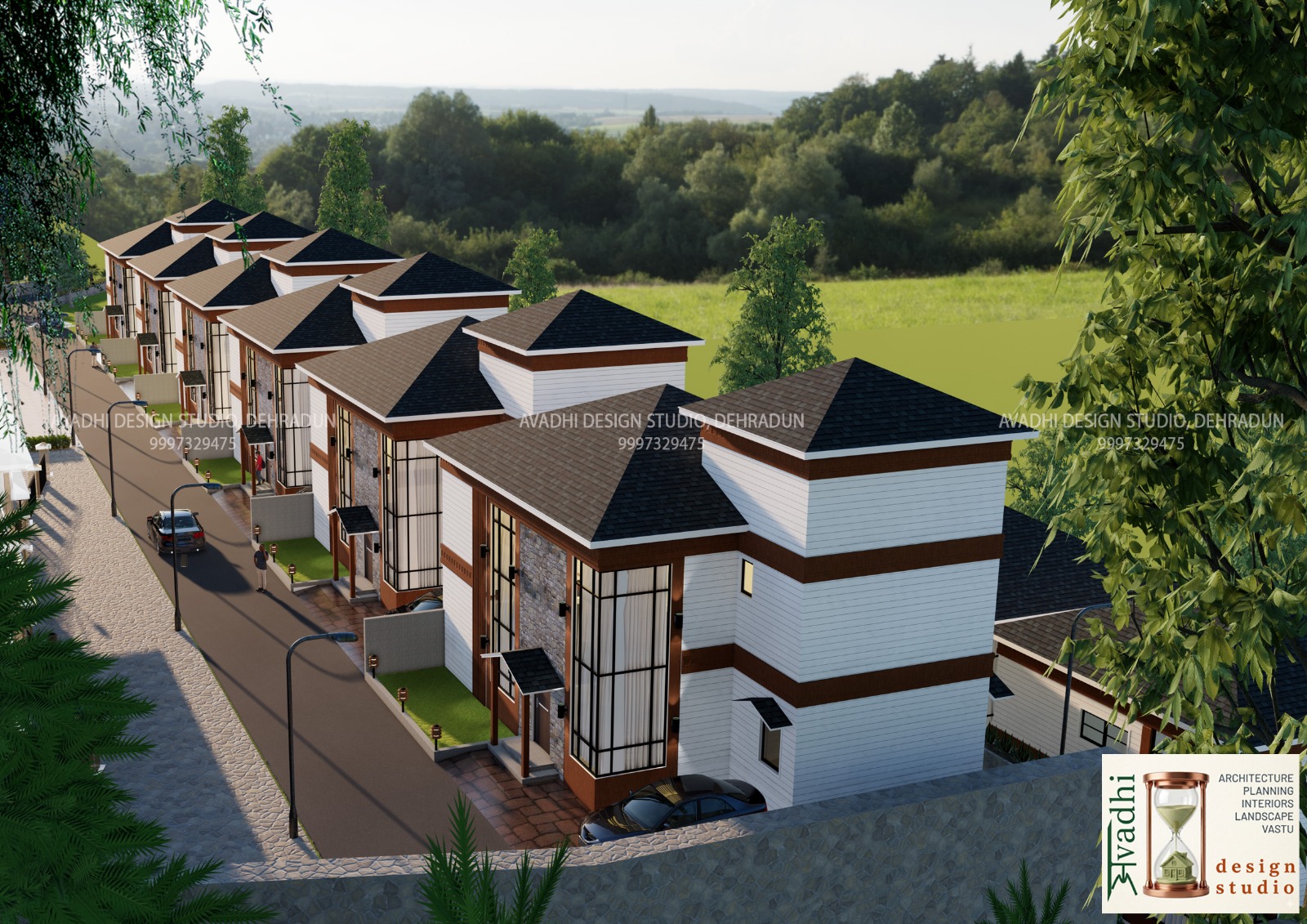 Villa row panorama